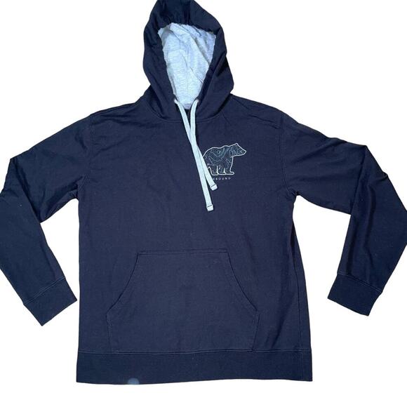 SnowBound brand pull over hoodie black bear logo drawstring hood SZ M - Picture 2 of 9
